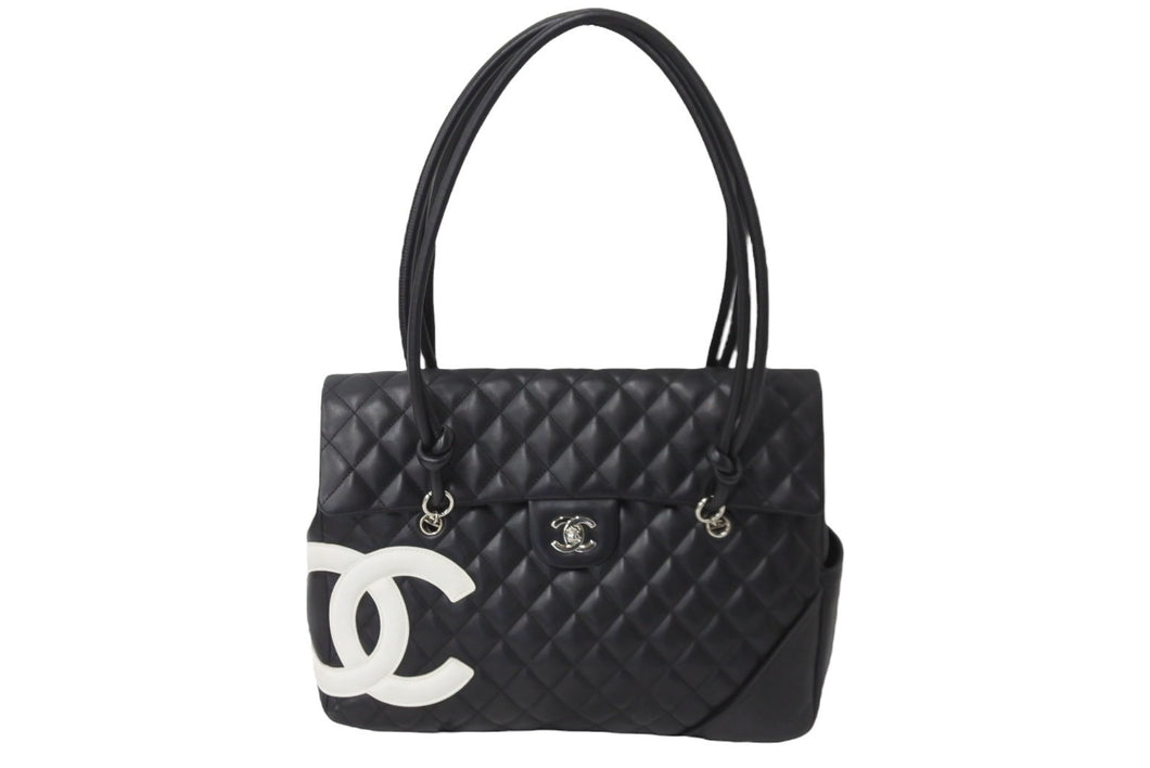 CHANEL シャネル ハンドバッグ カンボンライン ココマーク 10番台 ブラック ラムスキン シルバー金具 美品 中古 56313