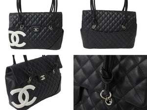 CHANEL シャネル ハンドバッグ カンボンライン ココマーク 10番台 ブラック ラムスキン シルバー金具 美品 中古 56313