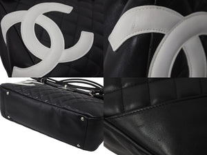CHANEL シャネル ハンドバッグ カンボンライン ココマーク 10番台 ブラック ラムスキン シルバー金具 美品 中古 56313
