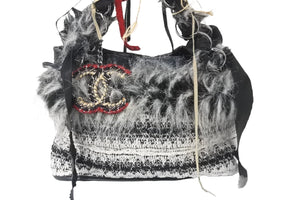 CHANEL シャネル 編み込みチェーンハンドバッグ ファンタジーファー ココマーク ファブリック 14番台 2010年 美品 中古 56315
