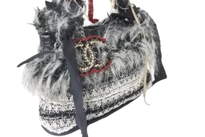 CHANEL シャネル 編み込みチェーンハンドバッグ ファンタジーファー ココマーク ファブリック 14番台 2010年 美品 中古 56315