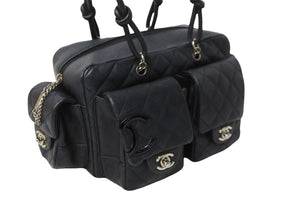 CHANEL シャネル カンボンライン マルチポケットハンドバック 10番代 A25173 ブラック ピンク シルバー金具 美品 中古 56316