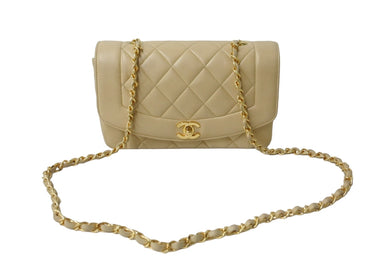 CHANEL シャネル ショルダーバッグ ダイアナ22 マトラッセ チェーン ヴィンテージ 2番台 ベージュ ゴールド金具 美品 中古 56317