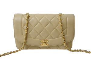 CHANEL シャネル ショルダーバッグ ダイアナ22 マトラッセ チェーン ヴィンテージ 2番台 ベージュ ゴールド金具 美品 中古 56317