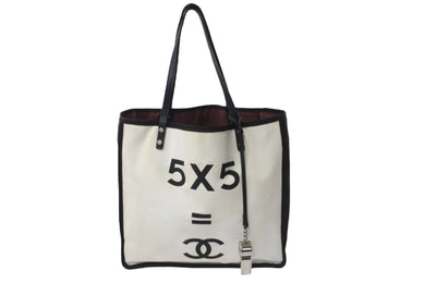 CHANEL シャネル レッツレモンストレート5×5 トートバッグ コットンキャンバス A9288 20番台 シルバー金具 中古 56318