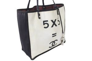 CHANEL シャネル レッツレモンストレート5×5 トートバッグ コットンキャンバス A9288 20番台 シルバー金具 中古 56318