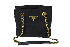 PRADA プラダ トートバッグ チェーンショルダー B4418 ブラック ゴールド金具 美品 中古 56324 