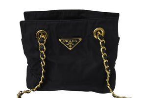 PRADA プラダ トートバッグ チェーンショルダー B4418 ブラック ゴールド金具 美品 中古 56324 