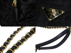 PRADA プラダ トートバッグ チェーンショルダー B4418 ブラック ゴールド金具 美品 中古 56324 