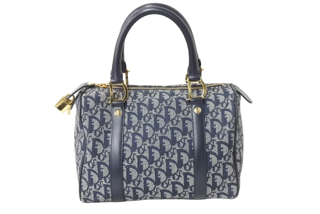 Christian Dior クリスチャンディオール ハンドバッグ トロッター ネイビー キャンバス BOC0092 ゴールド金具 美品 中古 56326