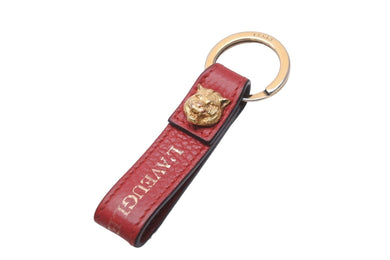 GUCCI グッチ キーホルダー キーチャーム タイガーヘッド レッド ゴールド金具 レザー 美品 中古 56339
