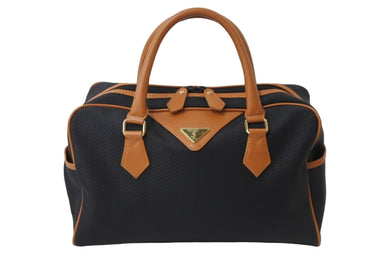 YVES SAINT LAURENT イヴサンローラン バイカラー ボストンバッグ ブラック ブラウン ヴィンテージ 編み込み 美品 中古 56342 