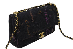 極美品 CHANEL シャネル 22SS ミニマトラッセ スモール フラップ チェーン ショルダーバッグ プリントデニム AS3134 中古 56346
