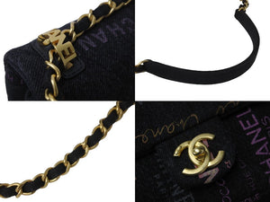 極美品 CHANEL シャネル 22SS ミニマトラッセ スモール フラップ チェーン ショルダーバッグ プリントデニム AS3134 中古 56346