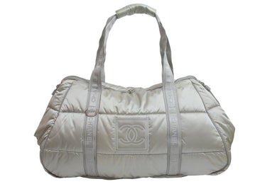 CHANEL シャネル ボストンバッグ スポーツライン ココマークスクエアロゴ 10番台 2006年 グレー シルバー金具 美品 中古 56356