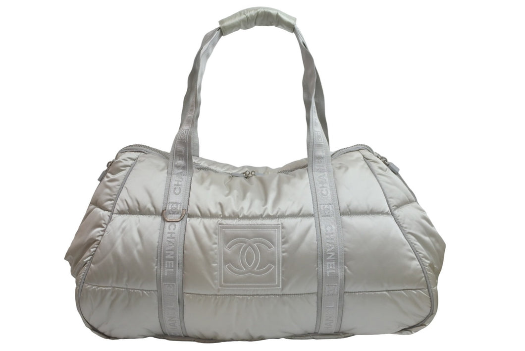 CHANEL シャネル ボストンバッグ スポーツライン ココマークスクエアロゴ 10番台 2006年 グレー シルバー金具 美品 中古 56356