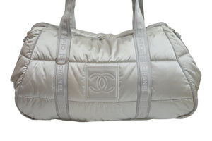 CHANEL シャネル ボストンバッグ スポーツライン ココマークスクエアロゴ 10番台 2006年 グレー シルバー金具 美品 中古 56356