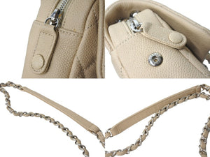 CHANEL シャネル チェーンショルダーバッグ マトラッセ キャビアスキン シングル 18番台 ベージュ シルバー金具 美品 中古 56372