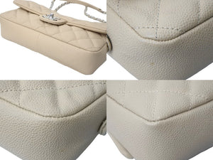 CHANEL シャネル チェーンショルダーバッグ マトラッセ キャビアスキン シングル 18番台 ベージュ シルバー金具 美品 中古 56372