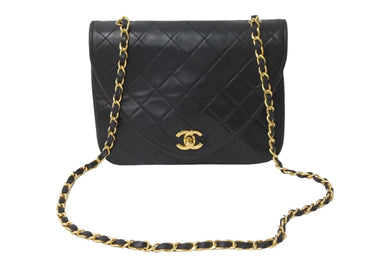 CHANEL シャネル チェーンショルダーバッグ マトラッセ シングル シール無し ラムスキン ブラック ゴールド金具 美品 中古 56374