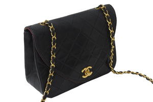 CHANEL シャネル チェーンショルダーバッグ マトラッセ シングル シール無し ラムスキン ブラック ゴールド金具 美品 中古 56374