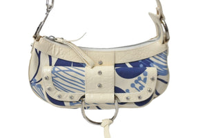 DOLCE&GABBANA ドルチェアンドガッバーナ ショルダーバッグ ホワイト ブルー ラインストーン ロゴ 良品 中古 56393