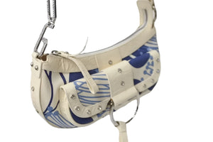 DOLCE&GABBANA ドルチェアンドガッバーナ ショルダーバッグ ホワイト ブルー ラインストーン ロゴ 良品 中古 56393