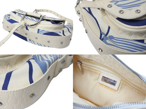 DOLCE&GABBANA ドルチェアンドガッバーナ ショルダーバッグ ホワイト ブルー ラインストーン ロゴ 良品 中古 56393