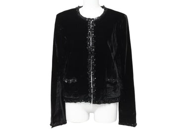 CHANEL シャネル ベロア ジャケット P46390V34297 ジャガード ブラック サイズ38 美品 中古 56406