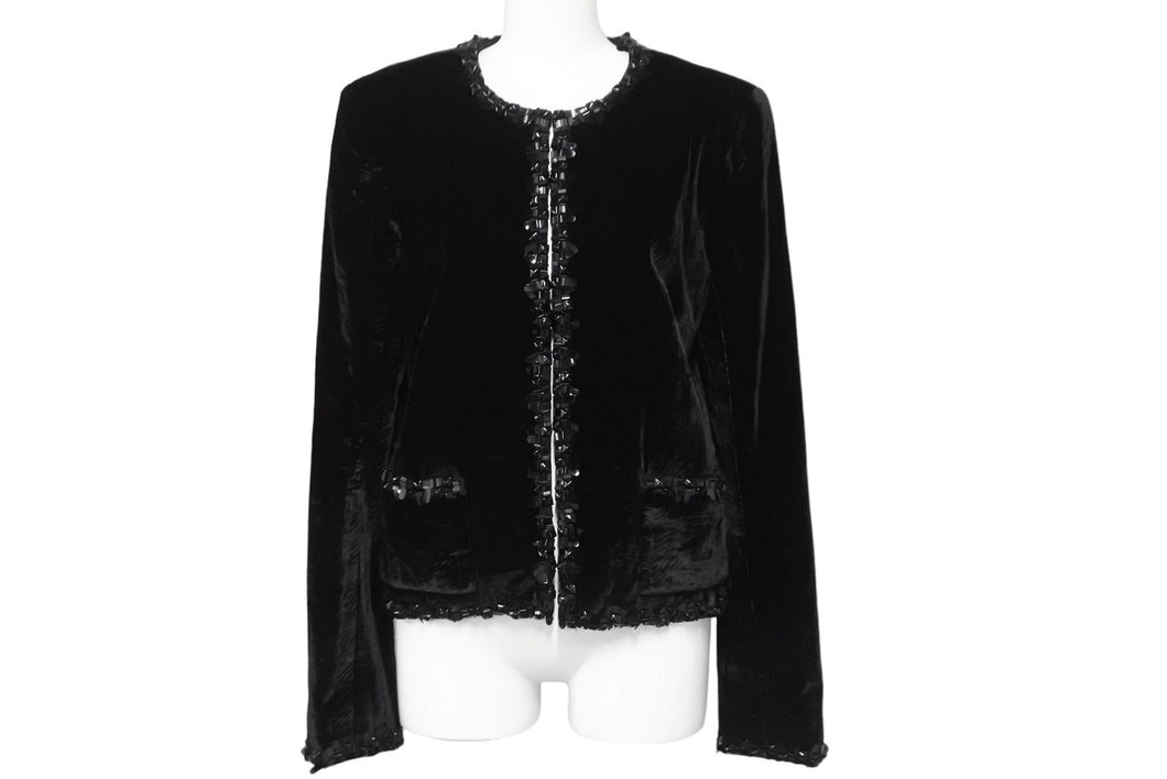 CHANEL シャネル ベロア ジャケット P46390V34297 ジャガード ブラック サイズ38 美品 中古 56406
