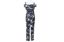 Load image into Gallery viewer, 極美品 CHANEL シャネル ジャンプスーツ ブルー ブラック ホワイト シルク ココマーク オールインワン P63236V48762 36 中古 56433