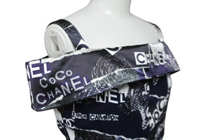 極美品 CHANEL シャネル ジャンプスーツ ブルー ブラック ホワイト シルク ココマーク オールインワン P63236V48762 36 中古 56433