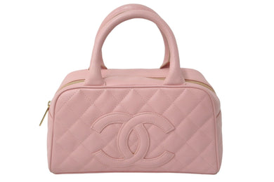 CHANEL シャネル ハンドバッグ ミニボストンバッグ キャビアスキン ピンク 8番台 A20996 ゴールド金具 美品 中古 56447