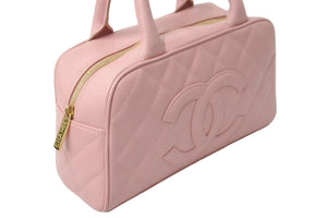 CHANEL シャネル ハンドバッグ ミニボストンバッグ キャビアスキン ピンク 8番台 A20996 ゴールド金具 美品 中古 56447