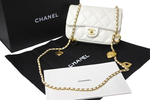 極美品 CHANEL シャネル ハートチャームチェーンショルダーバッグ ランダムシリアル AS3456 ホワイト ゴールド金具 中古 56468