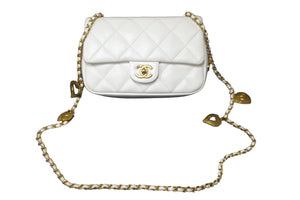 極美品 CHANEL シャネル ハートチャームチェーンショルダーバッグ ランダムシリアル AS3456 ホワイト ゴールド金具 中古 56468