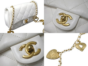 極美品 CHANEL シャネル ハートチャームチェーンショルダーバッグ ランダムシリアル AS3456 ホワイト ゴールド金具 中古 56468