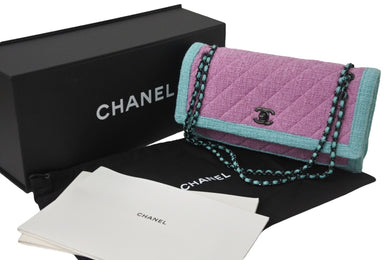 極美品 CHANEL シャネル ショルダーバッグ バイカラー ピンク グリーン 21番台 ココマーク ツイード ブラック金具 中古 56469