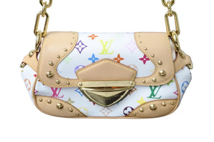 極美品 LOUIS VUITTON ルイヴィトン ハンドバッグ マリリン モノグラム ホワイト マルチカラー M40127 ゴールド金具 中古 56504