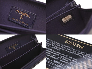 極美品 CHANEL シャネル コインケース ココマーク A68890 ラウンドファスナー 26番台 2018年 キャビアスキン ネイビー 中古 56512