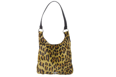 PRADA プラダ ハンドバッグ ワンショルダー レオパード柄 ブラウン ハラコ ファー 中古美品 56518 