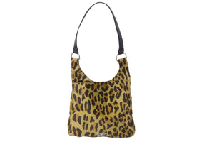 PRADA プラダ ハンドバッグ ワンショルダー レオパード柄 ブラウン ハラコ ファー 中古美品 56518 