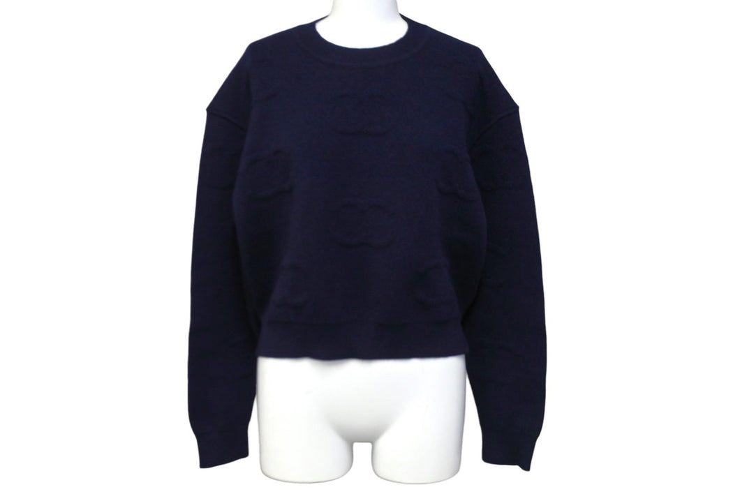 CHANEL シャネル ニット セーター 21P ココマーク ネイビー ピンク カシミヤ ポリウレタン サイズ36 P70525K10076 美品 中古 56528