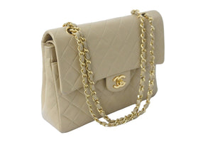 CHANEL シャネル Wフラップショルダーバッグ ラムスキン 0番台 中マトラッセ ゴールド金具 ベージュ 中古 56542