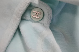CHANEL シャネル ヴィンテージ 長袖シャツ ベロア 総柄 ココマーク ブルー サイズ 38 ココマーク ココボタン 中古 56543