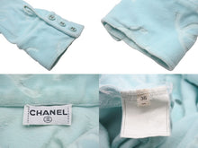 Load image into Gallery viewer, CHANEL シャネル ヴィンテージ 長袖シャツ ベロア 総柄 ココマーク ブルー サイズ 38 ココマーク ココボタン 中古 56543