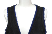 Load image into Gallery viewer, CHROME HEARTS クロムハーツ ムートンベスト 牛革 ブラック ブルー シルバー925 クロスボタン ボタンフライ S 美品 中古 56624