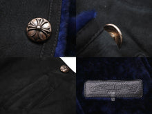 Load image into Gallery viewer, CHROME HEARTS クロムハーツ ムートンベスト 牛革 ブラック ブルー シルバー925 クロスボタン ボタンフライ S 美品 中古 56624