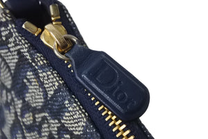 Christian Dior クリスチャンディオール トロッターハンドバッグ ポーチ MC1021 ネイビー ベージュ ゴールド金具 良品 中古 56626