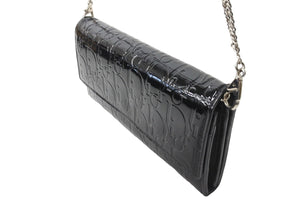 Christian Dior クリスチャンディオール トロッター柄 パテントレザー チェーン 長財布 ブラック EMP43060 中古 56643